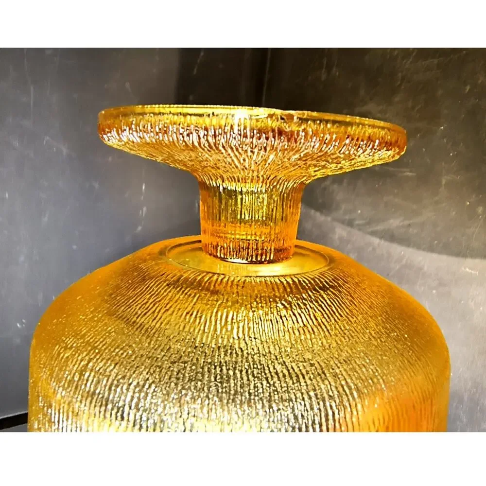 2044.  Vintage MCM Amber Glass Pedestal Compote Tree Bark Texture